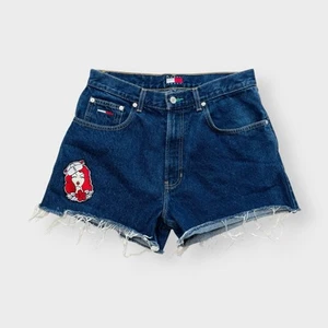Vtg 90s Y2K Tommy Hilfiger Jean Shorts, Cutoffs Denim Patch, Dark Bar Logo, 32 - Picture 1 of 7