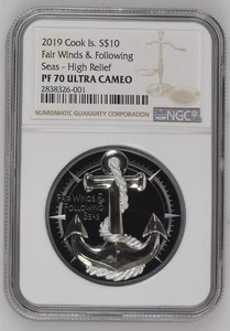 2019 Cook Is. S$10 Fair Winds & Following Seas-High Relief PF70 Ultra Cameo - Picture 1 of 7