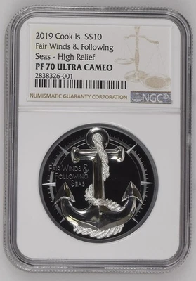 2019 Cook Is. S$10 Fair Winds & Following Seas-High Relief PF70 Ultra Cameo - Image 1 of 4