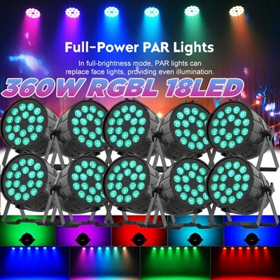 18LED Par Can Stage Lighting RGBL 360W Strobe Beam DMX DJ Disco Party Club Light - Image 1 of 4