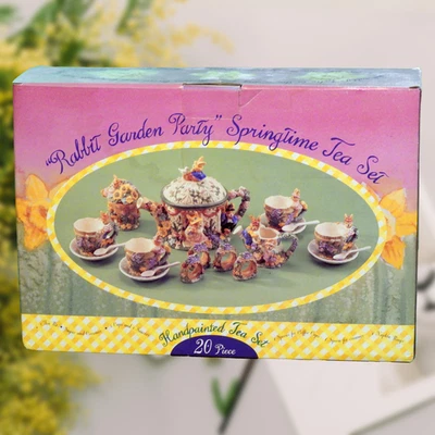 Vintage Hand Painted Rabbit Garden Party Springtime Tea Set 20 pc Sealed - Image 1 of 4