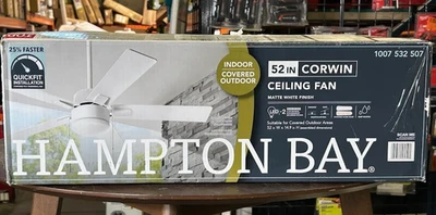 Hampton Bay 52 in. Corwin Indoor/Outdoor Matte White LED Ceiling Fan w/Light Kit - Image 1 of 4