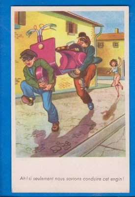 Cómic Vespa Scooter Motocicleta Niña, Pinup, Postal Vintage Foto 1 de 2