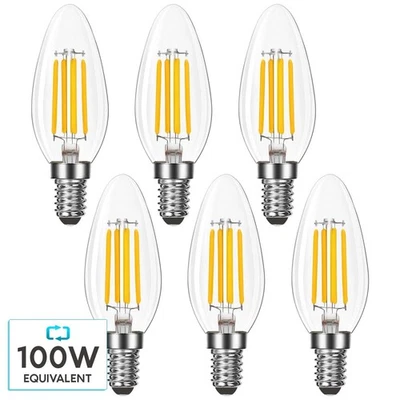 LED Candle Light Bulbs E12 Dimmable 100W Equivalent 3500K 800 Lumens 6 Pack - Image 1 of 4