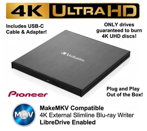 Verbatim 43888 PIONEER 4K UHD Bluray External Drive BDR-UD04 MakeMKV LibreDrive - Picture 1 of 9