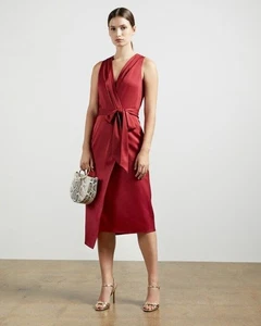 BNWT Ted Baker Lovely Red Chrisey Fixed Wrap Satin Midi Dress Size TB2 UK10 - Picture 1 of 13