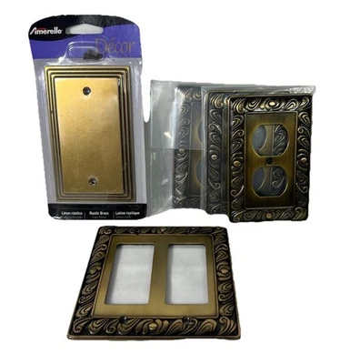 Lot of 5 LHMC Electric Light Switch / Wall Outlet Cover Plates Hardware Brass - Image 1 of 4