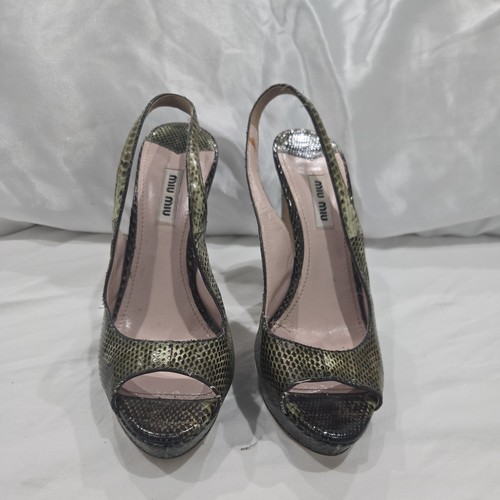 Décolleté Miu Miu in pelle verde leopardo tacco curvo punta aperta Vernice PF taglia 38 $680