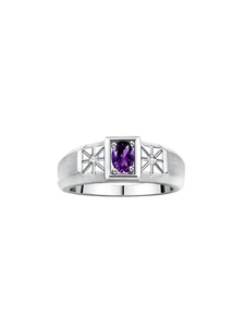 RYLOS Men's 6X4MM Gemstone & Diamond Ring in Sterling Silver, Sizes 8-13 - Picture 1 of 29