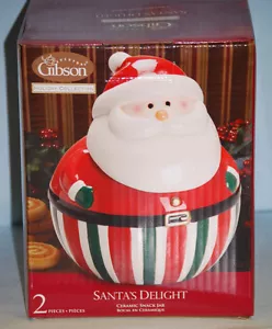 Santa's Delight Ceramic Cookie/Snack Jar By Gibson Holiday Collection - Picture 1 of 6