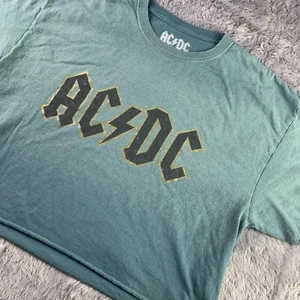 ACDC Shirt Womens Large Green Crop Top Rock Band Music Festival Retro 80s Tee - Picture 1 of 7