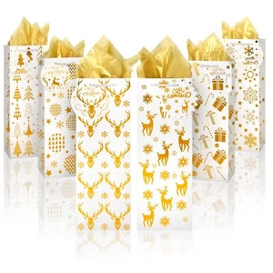 12 Pcs Christmas Wine Gift Bags w/ Tissue Papers and Handles for Winter Holiday - Picture 1 of 7