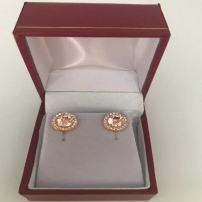 Natural Morganite 2.50 ct Round Halo Stud Earrings - Image 1 of 3