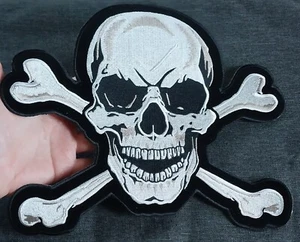 Skull Bones Biker Motorcycle Iron on Embroidered Large Back patch XL - Picture 1 of 4