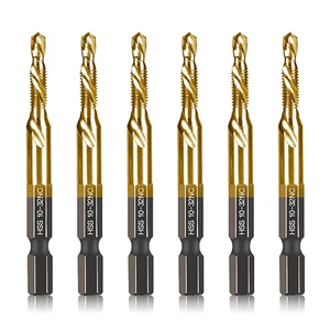 6-Pc 10-32NC Combination Drill Tap Bit Set SAE, 10-32NC Thread Size, Titanium Co - Picture 1 of 8