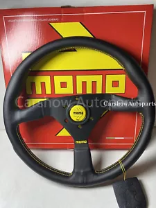 MOMO MonteCarlo 350mm 14' Leather YellowStitching Thickened Sport Steering Wheel - Picture 1 of 14