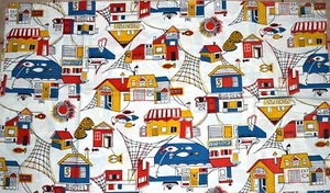 Vintage STOFF Material 44"x 104 Schwartz-Liebman Textiles Ozean Stadt Seehafen - Bild 1 von 2