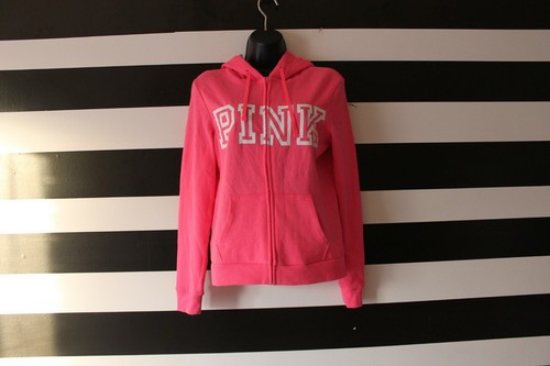 UNDERCOVER Felpa donna Victoria’s Secret rosa con cappuccio zip intera firmata davanti taglia XS