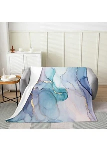 Pink Blue Golden Throw Blanket, Colorful Marble Fleece Blanket 50x40 - Picture 1 of 4