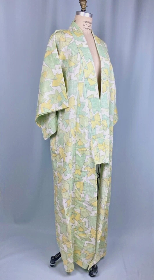 Bata kimono vintage GRANDE geisha asiática Japón larga clásica años 60 70 verde hecha a mano Foto 1 de 4