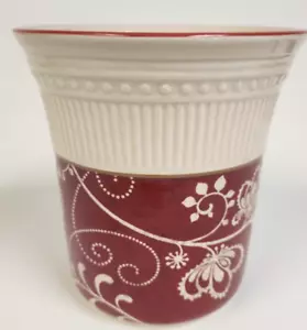 Pier 1 One Maribeth Kitchen Utensil Holder Burgundy Cream Floral 6" Tall - Picture 1 of 3