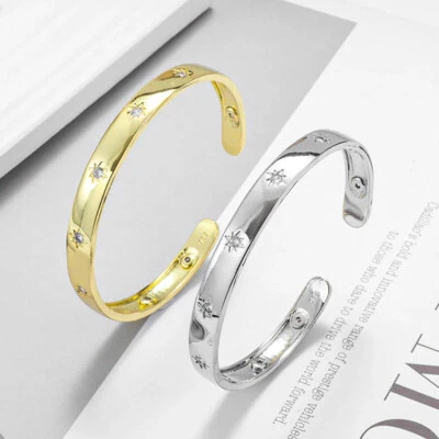 Bracelete feminino delicado de punho aberto - Aço inoxidável, ajustável, 2 cores - Imagem 1 de 3