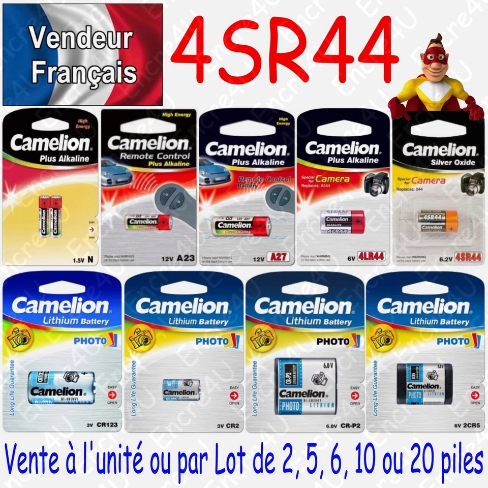 Piles Photo : 4SR44 2CR11108 544L PX28L 6,2V Oxyde d'Argent - Livraison Gratuite