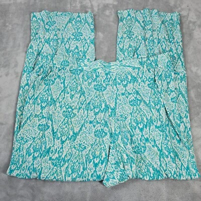 Iman Womens Pants 2X Plus Long Palazzo Pull On Blue Watercolor Poly Blend - Image 1 of 4