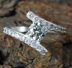 Blue Diamond Solitaire 1.34 Ct/6 mm Round Cut Certified Women Ring See Video - Picture 1 of 7