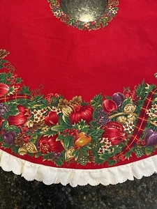 Vintage Christmas Tree Skirt Handmade Ribbon Fruit Pomegranate 34” - Picture 1 of 5