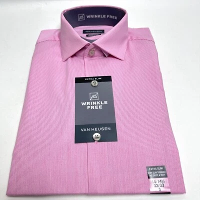NWT VAN HEUSEN Men's Pink Stripe Wrinkle-Free XSlim Dress Shirt 14.5 32/33 Small - Image 1 of 4