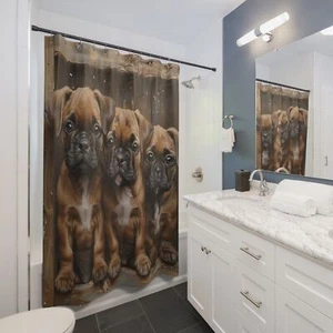 Boxer Puppies Shower Curtain | Majestic and Striking Bathroom Decor71" × 74"  - Picture 1 of 3