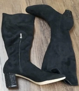 BADGLEY MISCHKA BLACK Rhinestone KNEE HIGH STRETCH BOOTS SZ 10 Retail $175 - Picture 1 of 9