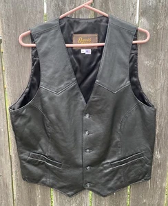 David James Men's GENUINE LEATHER Black Vest 44 Made In USA - Picture 1 of 6