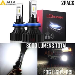 Alla Lighting 8000lm H8 Front Fog Light Bulbs Driving Lamps DRL Xenon White,2pcs