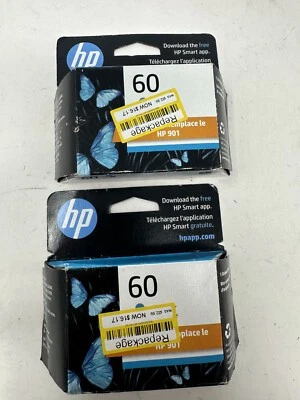 Genuine HP 60 High Quality Cyan Original Ink Cartridges - Pack of 2 - Image 1 of 2