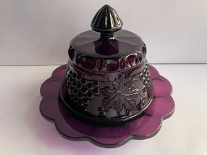 Vintage Mosser Grape & Cable Dark Amethyst Purple Glass Covered Butter Dish - Picture 1 of 6