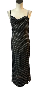 Vintage Damen transparentes Chiffon gepunktetes Maxi Schlupf Kleid Gr. L Wasserfallausschnitt - Bild 1 von 11