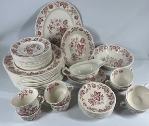 46 PCS 8+ Plc Settings + Serving JOHNSON BROS Porcelain Red MALVERN Windsor Ware - Picture 1 of 24