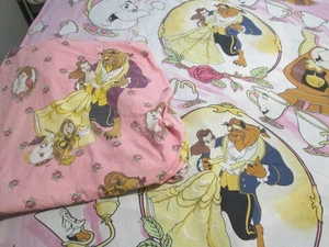 Vintage 1990's Disney BEAUTY AND THE BEAST Twin Sheet Set 2 Piece Flat + Fitted - Picture 1 of 5