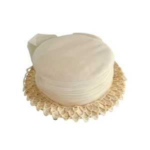 VTG 50s Girl’s Cream Satin Hat Lace Bow Gene Doris Formal Easter Wedding - Picture 1 of 6