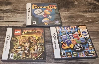 Lot of 3 Nintendo DS Games – Rayman DS, Lego Indiana Jones, Ping Pals - Image 1 of 3