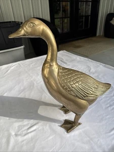 Vintage Brass Standing Life Size Goose Or Duck Statue 18 Inches Tall 12 Lbs. - Picture 1 of 15