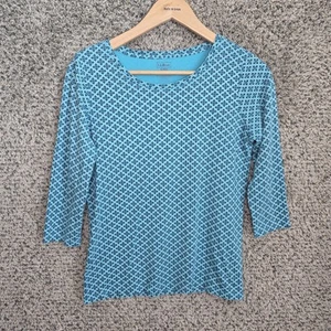 L.L. Bean Top Womens Small Blue Scoop Neck Printed Supima Cotton Casual Ladies - Picture 1 of 7