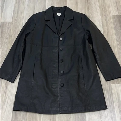 Apt. 9 Lambskin черный траншея кожаная куртка размер L - Изображение 1 из 4