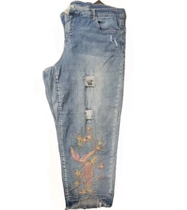 🌸Terra & Sky Distressed Stretch Blumen Vogel Stickerei Capri Jeans Damen 20W - Bild 1 von 11