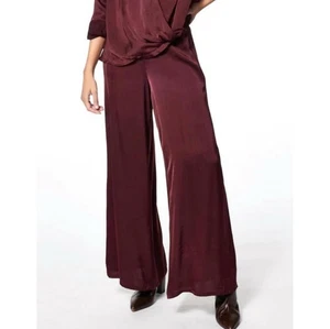 Young Fabulous & Broke YFB Mavis Wide Leg Pants Raisin Purple Silky XS Pull On - Picture 1 of 8