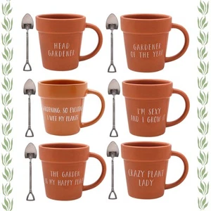 Terracotta Pot Shaped Mugs with Spade Spoon Gardener Cup 325ml Novelty Gift Idea - Picture 1 of 8