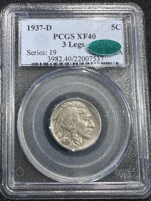 1937 D Nickel Indian Head or Buffalo PCGS XF-40 CAC 3 Legs - Image 1 of 3