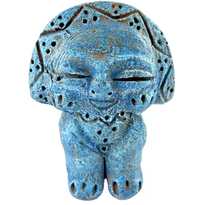 Statua tribale blu vintage ceramica argilla stile arte primitiva MCM - Foto 1 di 7